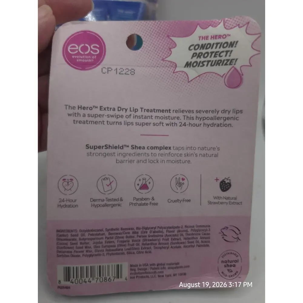 3 Twin Pack EOS The Hero Intensive Dry Lip Repair 24 Hr Moisture Rescue 6 Tubes